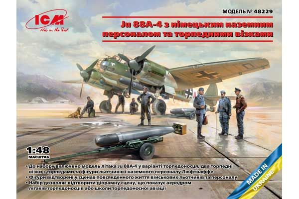 Ju 88A-4 с Немецким наземным персоналом и торпедными тележками (ICM 48229) 1/48