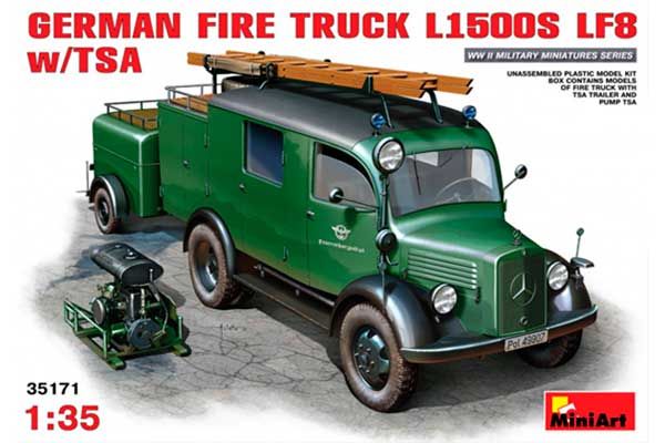 Немецкий пожарный автомобиль L1500S LF8 с прицепом и помпой (MiniArt 35171) 1/35 Немецкий пожарный автомобиль L1500S LF8 с прицепом и помпой (MiniArt 35171) 1/35