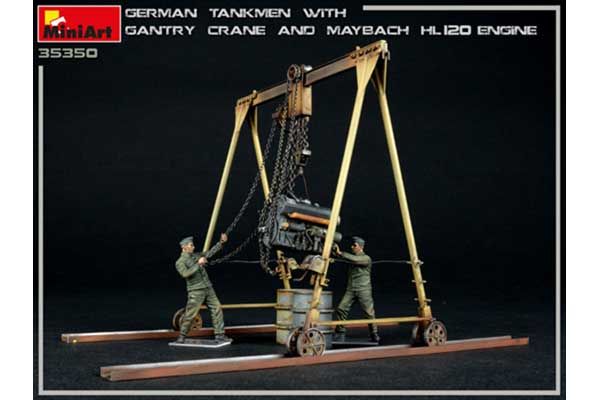 Немецкие танкисты с козловым краном и двигателем MAYBACH HL 120 (MiniArt 35350) 1/35