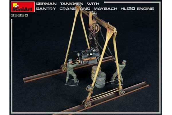 Немецкие танкисты с козловым краном и двигателем MAYBACH HL 120 (MiniArt 35350) 1/35