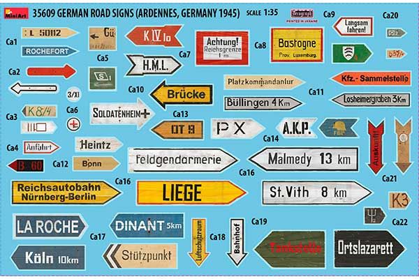 Немецкие Дорожные Знаки (Арденны, Германия 1945) (MiniArt 35609) 1/35