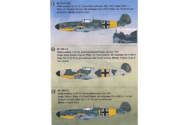 Декаль для самолета Messerchmitt Bf.109 F Aces (Print Scales 72-254) 1/72