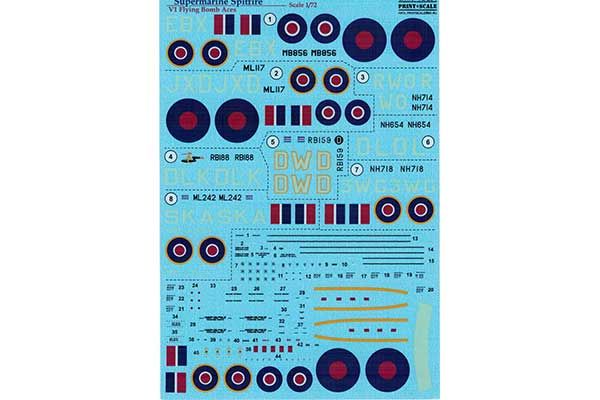 Декаль для самолета Supermarine Spitfire V1 "Flying Bomb Aces" (Print Scales 72-284) 1/72 Декаль для самолета Supermarine Spitfire V1 "Flying Bomb Aces" (Print Scales 72-284) 1/72