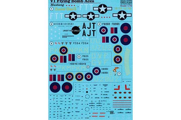 Декаль для самолета Mustang V1 "Flying Bomb Aces" (Print Scale 72-268) 1/72