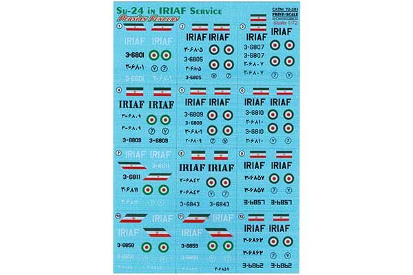 Декаль для самолета Су-24 ВВС Ирана (Su-24 in IRIAF Service) (Print Scale 72-281) 1/72