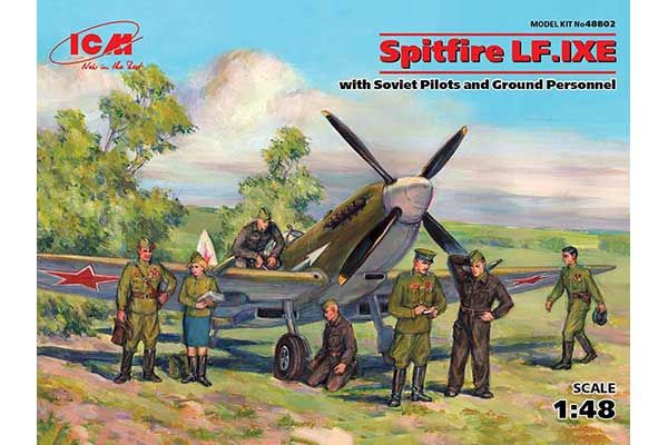 Spitfire LF.IXE с фигурами советских пилотов и техников (ICM 48802) 1/48