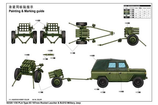 107mm пускова установка PLA Type 63 і військовий позашляховик BJ212 (Trumpeter 02320) 1/35